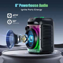 CYTYUNN Karaoke Machine,Portable Bluetooth Speaker with Wireless Mic for Adults/Kids,8" Bass & RGB Lights,DJ PA System with 3600mAh Battery, Supports USB/AUX/HDMI/FM