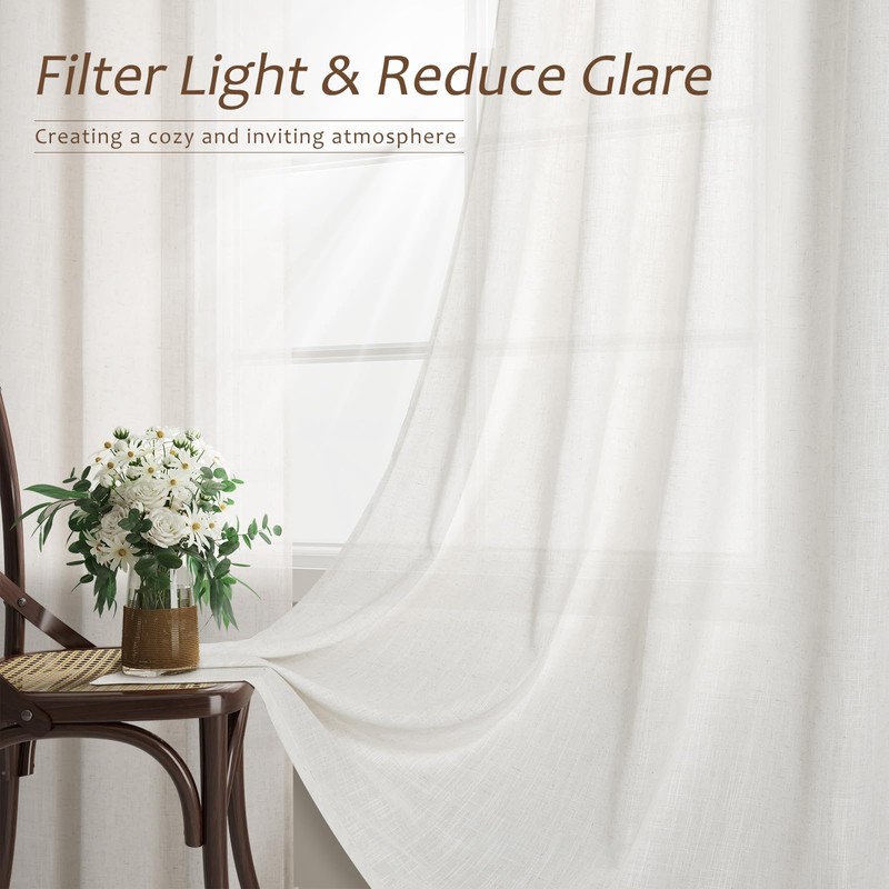 Natural Linen Curtains 84 Inch Length 2 Panels Cream White