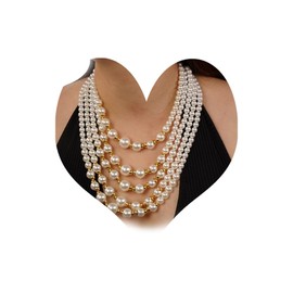 Aimimier Boho Multilayered Strand Faux Pearls Choker Necklace Flapper Beads Cluster Long Chunky Gold Chain for Women(style 1)