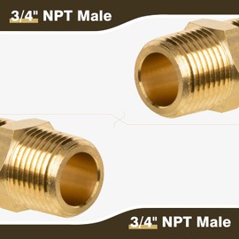 JUWO 3/4" NPT x 3/4" NPT Male Brass Nipples, Brass Pipe Adapter Fittings, Hex Nipples Straight Connectors for Air, Gas, Oil, Fuel, Propane (2-Pack)