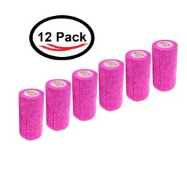 3 Inch Vet Wrap Tape Bulk (Fuchsia) (Pack of 12) Self Adhesive Adherent Adhering Flex Bandage Grip Roll for Dog Cat Pet Horse