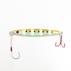Orurudo Fishing qb100143 Metal Jig F, 8 Sizes: 0.5 oz (15 g), 0.9 oz (25 g), 1.4 oz (40 g), 2.1 oz (60 g), 2.8 oz (80 g), 3.5 oz (100 g), 4.2 oz (120 g), 5.3 oz (150 g), with Assist Hooks, Silver Hooks, Red Hooks Poorly Visible to Fish, Suitable for All 