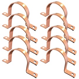 EZ-FLUID (10pcs) 1/2" Genuine Real Copper Pipe Strap Clamp Hanger with Two Holes, Plain Surface, Real Copper LF Pressure Pipe Fitting for Residential, Commercial