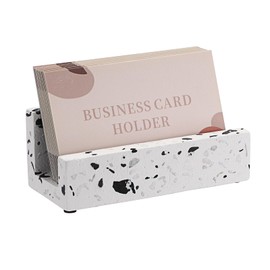 BTSKY Terrazzo Business Card Holder for Desk，Office Business Card Display Stand Business Name Card Organizer Modern Business Card Holder Stand Concrete Desktop Name Cards Storage Holders