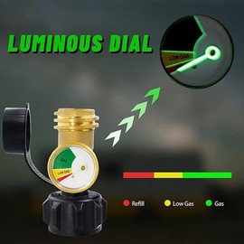 Propane Tank Gauge Level Indicator Leak Detector Gas Pressure Meter Universal for RV Camper, Cylinder, BBQ Gas Grill, Heater and More Appliances-Type 1 Connection fit 5-40lb Tank Grill connectors