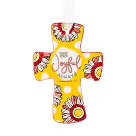 Glory Haus "Be Joyful Always Wall Cross - Ceramic Crosses Wall Decor, 4.5"x 6.5" Decorative Cross, Bright & Bold Patterns, Christian Decorations, Catholic Decor, Inspirational Crucifix Cross