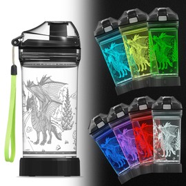Ammonite Dragon - Botella de agua para niños con luz LED brillante 3D – 14 onzas Tritan última intervensión de BPA – Taza de viaje ideal para la escuela, niños, niños, día festivo, camping, picnic