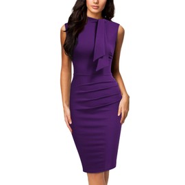 Miusol Women's Retro 1950s Style Half Collar Ruffle Cocktail Pencil Dress (Small, Purple)