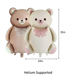 2Pcs Bear Balloons 35Inch Large Brown Bear Matte Animal Balloons for Jungle Safari Woodland Jungle Safari Theme Baby Shower Birthday Party Decorations