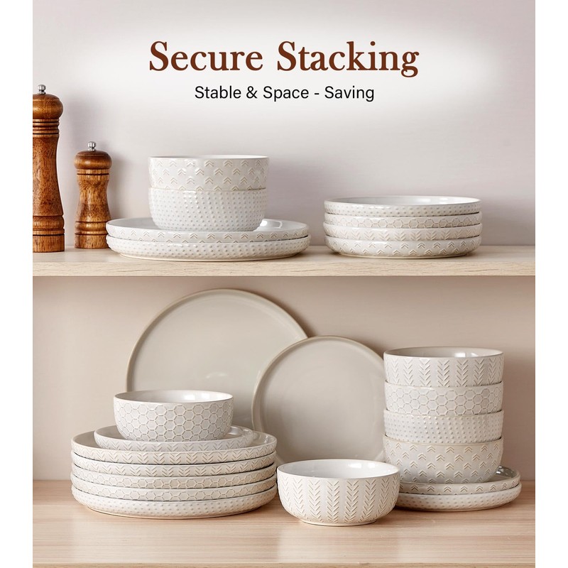 Stoneware Dinnerware Sets Service for 4, 12 pcs Reactive Glaze