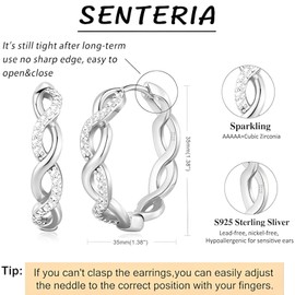 Senteria Silver Hoops Earrings for Women Hypoallergenic 925 Sterling Silver Lightweight Small Silver Twisted Hoop Earrings(35mm)
