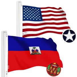 UD_G128 Combo Pack: American USA Flag 4x6 Ft & Haiti Flag 4x6 Ft, Both Embroidered SPUN Polyester, Indoor/Outdoor, Brass Grommet