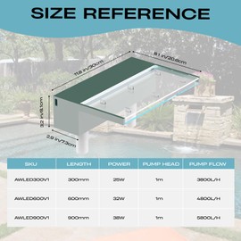 Kfpmx Acrylic Pool Fountain Waterfall with LED Lights - 11.8" Strip Remote Control Multi-Color, Smooth Water Flow & Cascade Blade for Pools, Easy Installation for Outdoor, Garden, Patio & Ponds