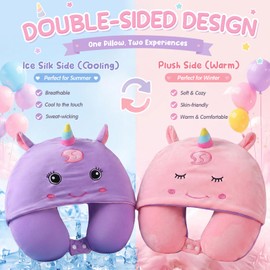 Amyhill Unicorn Kids Travel Neck Pillow, Airplane Pillow Hooded,Reversible