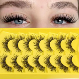 Natural Lashes Manga Eyelashes Cat Eye False Eyelashes Natural Look 18mm Anime Lashes Wispy Strip Lashes D-Curly Thin Band Unique Spikes 7 Pairs Fairy Mink Lashes Cosplay Fake Lashes