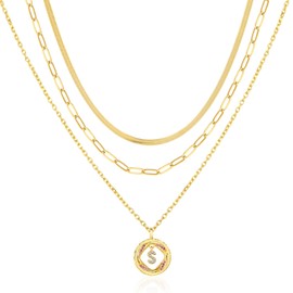 RONYOSTING 3Pcs Layered Gold Necklaces for Women -22k Gold Plated Name Necklaces - Curved Paperclip Link, Serpentine Chain & Custom A-Z Pendant - Waterproof Jewelry Gifts for Birthday Trendy(S)