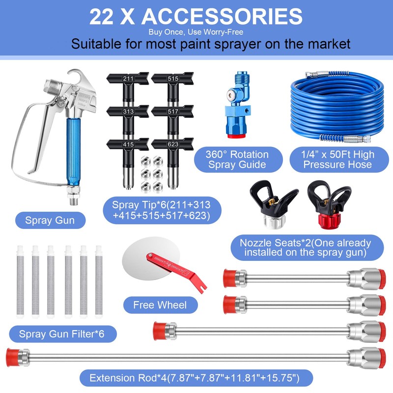 Gyfent 22Pcs Airless Paint Sprayer Gun Kit, 3600PSI Airless Spray