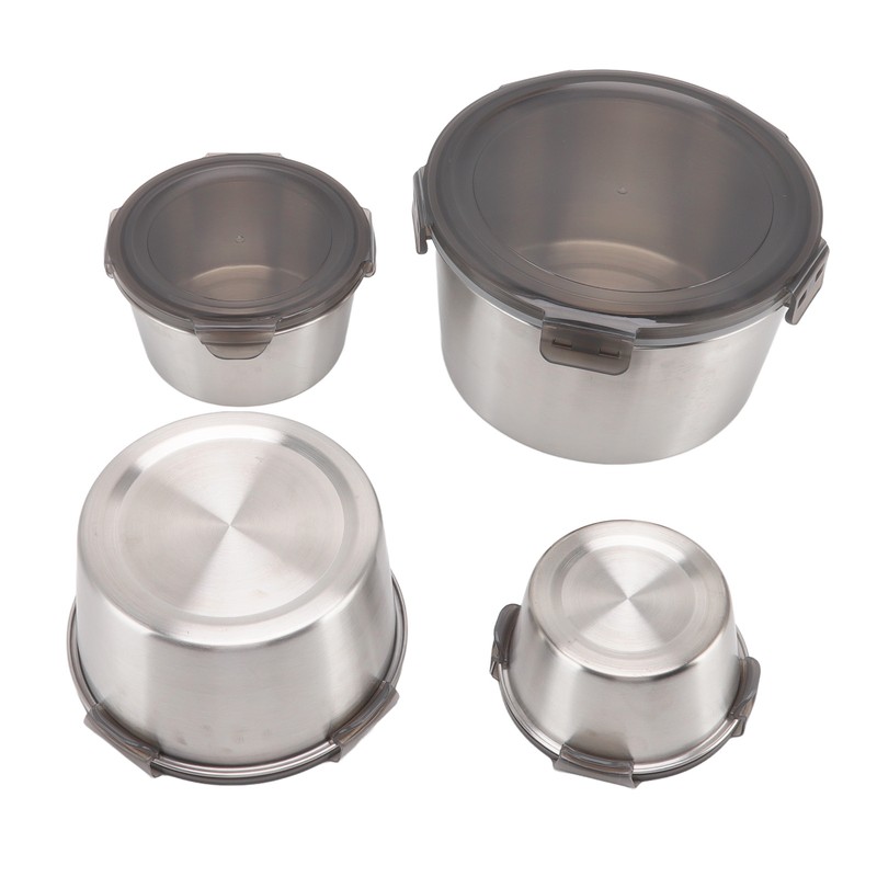 4Pcs Stainless Steel Preservation Box Large Capacity Round Food Storage