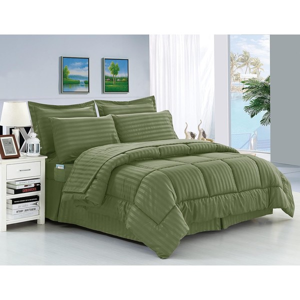 Elegant Comfort Wrinkle Resistant - Silky Soft Dobby Stripe Bed-in-a-Bag