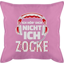 Shirtracer GURLI Cushion 50 x 50 cm Decorative Cushion Hobby – Ich hörDich Nicht ich zocke Headset Glitch White Red – 50 x 50 cm – Pink – Gamer Pillow Game Hearing – Cushion with Filling