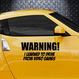 20" Decal Warning! I Learned to Drive from Video Games Funny Car Decal Sticker | Multiple Sizes/Colors - Pink