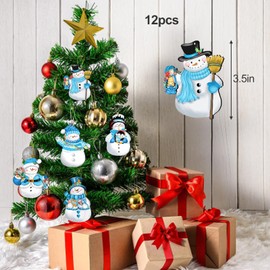 Christmas Tree Decoration Wood, Christmas Pendant Wooden Decoration, Pack of 12 Christmas Snowman Ornament, Christmas Wooden Pendant Snowman Shape, Wooden Pendant Christmas Tree Decoration Set,