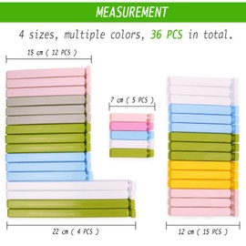 36 PCS Bag Sealing Clips for Food Packages, Decorating Bag, Reusable Plastic Food Clips Bag Clips for Food Snack Storage, for Kitchen and Home, 4 Sizes (22CM * 4, 15CM * 12, 12CM * 15, 7CM * 5)