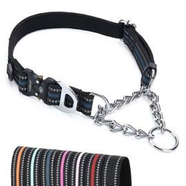 JIPIMON Martingale Collar for Dogs, Reflective Stainless Steel Chain Safety Adjustable Martingale Collar for Small Medium Large Dogs (Medium, Dark Blue)