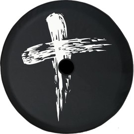 Funny Spare Tire Wheel Cover for Camper SUV Trailer Truck RV JP Thick PVC Leather | Rustic Christian Cross Black 32 Inch with Backup Camera Hole