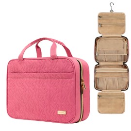 Carrywell (Not Made In China) Toiletry Bag For Women, Travel Make Up Organizer With Hanging Hook, Water-Resistant Case For Cosmetics, Makeup and Toiletries (Rosewood Pink, Medium)