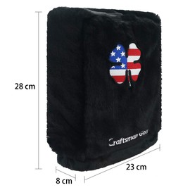 CRAFTSMAN Golf Iron Cover, Boa Head Cover, Name Embroidery, Hook Included, String Closure, Set, Portable, American Style Embroidery, Clover Pattern, Fluffy, 2 Colors (Pink, Black)