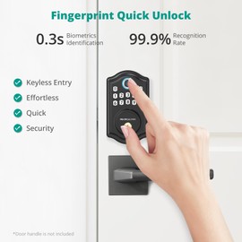 AkaGear Keyless Entry Door Lock with APP Control - Fingerprint Deadbolt Door Lock, Electronic Keypad Lock, Smart Locks for Front Door, Auto-Lock & One Touch Locking with Bluetooth - Matte Black