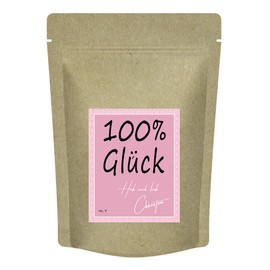100% Glück Geschenk - Glück für den Menschen der es verdient, dem Du Gutes wünscht - von Christea - 70 g Früchtetee praktisch verpackt im Zip-Beutel