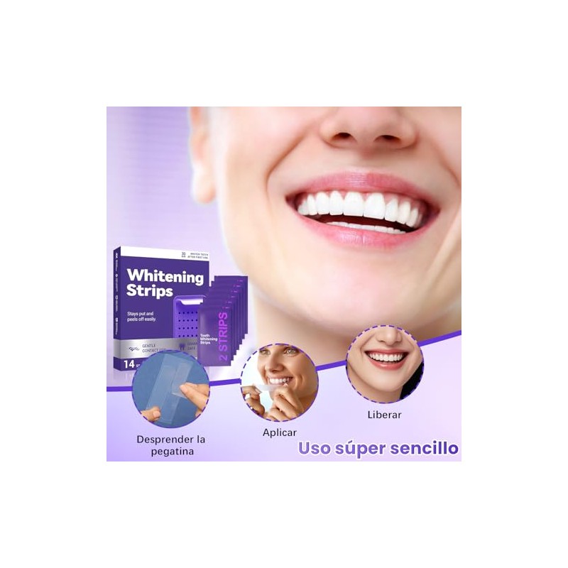 LUSCOR Purple Teeth Whitening Strips, 7Pares-14 Tira Tiras Blanqueadoras De
