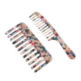 Mikinona Acetate Wide Tooth Comb Set 2pcs Rolling Comb Wide Tooth Comb Anti-tangle Smoothing Barber Comb