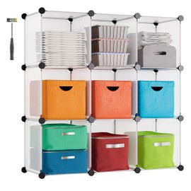 JOISCOPE 9 Cube Storage Organizer, Storage Cube Shelves for Clothes, DIY Stackable Plastic Cube Closet Organizer, Cubby Storage Shelves for Bedroom, Home, Office, White