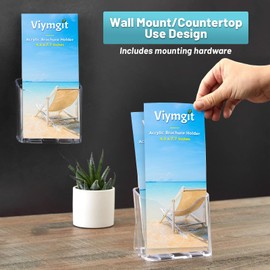 Viymgit Viymgit Brochure Holder Stand, 12 Pack 4 inches Acrylic Pamphlet Display Stand Wall Mount/Countertop, Clear Plastic Trifold Rack Card Holder for Organizer Flyer, Leaflets, Document, Literature