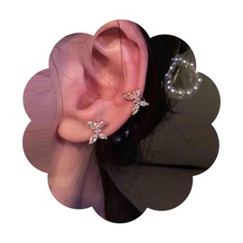 Aneneiceera Boho Crystal Butterfly Ear Cuff Earrings Gold Cz Butterfly Ring Helix Earrings Tiny Butterfly Clip on Earrings Cz Rhinestone Earcuff Earrings Jewelry for Women and Girls Gifts