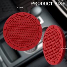 MEAJOO 4PCS Car Cup Holder Coaster, Non-Slip Cup Holders Embedded in Ornaments Coaster, 2.75 Inch Universal Recessed Car Interior Accessories (Red)