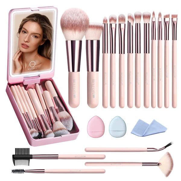 BESTOPE PRO Makeup Brushes with Case, 20PCs Travel Makeup Brush