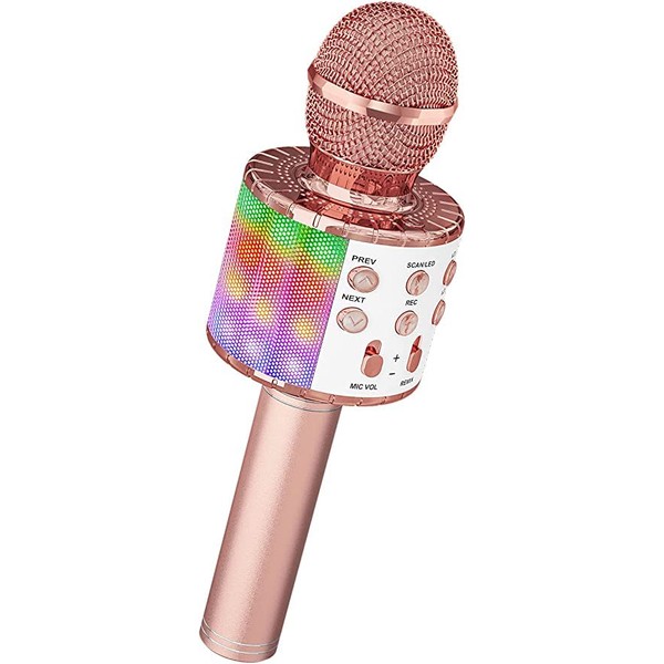 The Glow Barn TGB Karaoke Wireless Microphone, 4 in 1 Handheld Bluetooth Microphone Speaker Karaoke Machine Home KTV Player Compatible with Android & iOS Devices for Party/Kids Singing (Rose Gold)