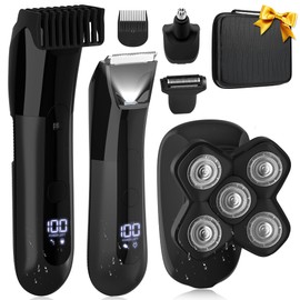 Karrte Manscape 5 in 1 Men's Grooming Kit, Beard Trimmer for Men, Groin & Body Hair Trimmer, Nose & Ear Hair Clippers, 5D Electric Razors, IPX7 Waterproof, LED Display with Travel Lock