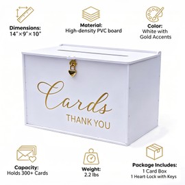 Extra Large Card Box with Lock & Slot, Big Wedding Card Holder