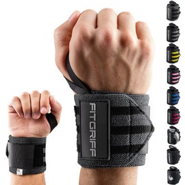 Fitgriff® Wrist Bandages, Wrist Wraps 45 cm Wrist Bandage for Fitness, Bodybuilding, Strength Sports & Crossfit, for Men and Women, grey/black