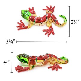 ChangThai Design Tiny 3¾" Long Red Green Orange Gecko Figurine - Miniature Hand Blown Glass Lizard Salamander Reptile Crystal Animals Decorative Collectible Figurines Home Décor Gifts