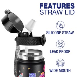 GOPPUS 550ml/18oz Kids Insulated Water Bottle with Straw Cute Double Wall Stainless Steel Child's Small Flask Vacuum Insulated Steel Metal Leak Proof Drink Flask Boys Toddler Girls Flask BPA-Free