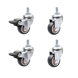 Swivel Castors for Furniture, M8 Furniture Castors, Small, 2 Wheels with Brakes and 2 Without Brakes, 360° Rotatable, Non-Slip Rubber Castors for Indoor Outdoor Furniture (1.5 Inches)
