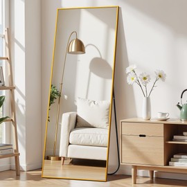 Simple Deluxe 59"x16" Full Length Mirror with Stand, Shatter-Proof Glass Aluminum Frame Mirror, Free Standing Leaning Mirrors Hanging Mounted Mirrors for Bathroom Living Room, Gold