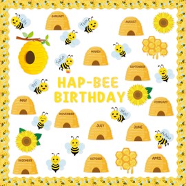 CPicdn 124Pcs Bee Birthday Back to School Bulletin Board Classroom Decoration Beehive Sunflower Cutouts Name Tags Boarder Trim Bee Theme Birthday Party Supplies Classroom Chalkboard Wall Door Decor