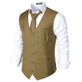 ZEROYAA Men's Hipster Urban Design 3 Pockets Business Formal Dress Vest for Suit Tuxedo ZLSV16 Khaki Green Large